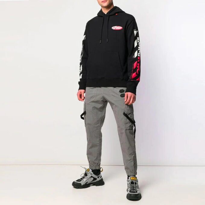 Off-White Herre-T-skjorte med trykk, løs passform, svart