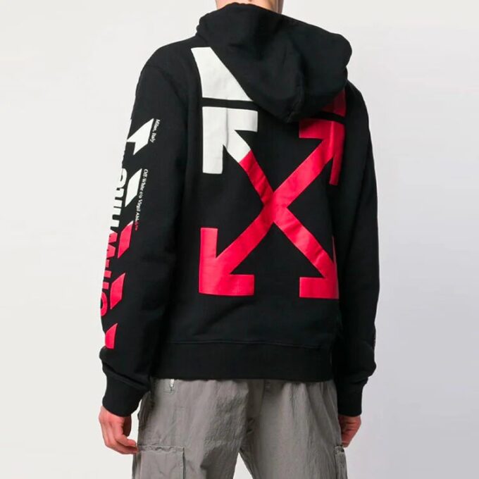 Off-White Herre-T-skjorte med trykk, løs passform, svart
