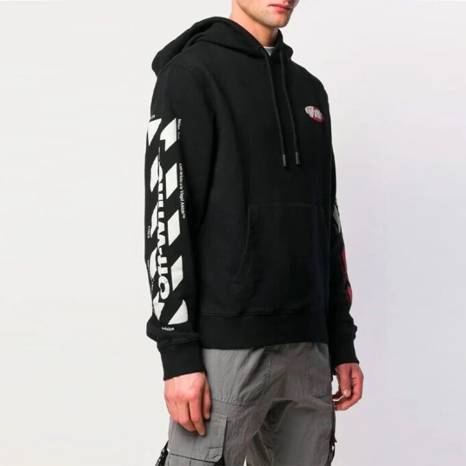 Off-White Herre-T-skjorte med trykk, løs passform, svart