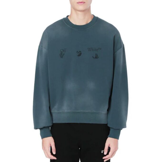 Off-White Herre-T-skjorte med trykk og rund hals, blå