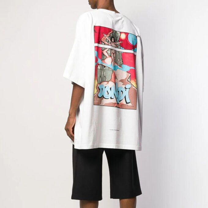 Off-White Herre-T-skjorte med trykk på ryggen, 2/5, kort erme, hvit