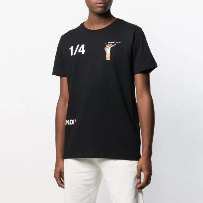 Off-White Herre-T-skjorte med trykk på ryggen og korte ermer i shorts-stil