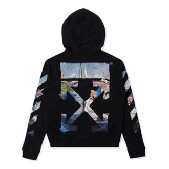 Off-White Herre-T-skjorte med trykk, pilemønster og glidelås, klassisk svart