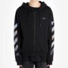 Off-White Herre-T-skjorte med trykk, pilemønster og glidelås, klassisk svart