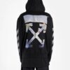 Off-White Herre-T-skjorte med trykk, pilemønster og glidelås, klassisk svart