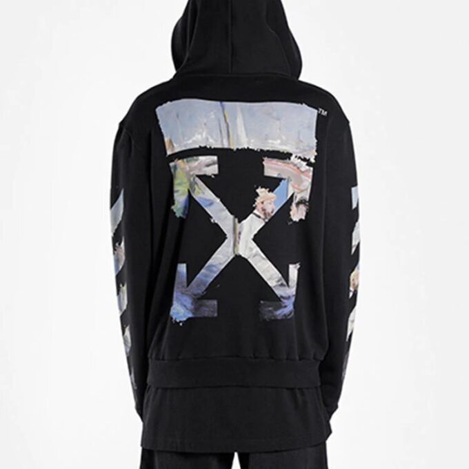 Off-White Herre-T-skjorte med trykk, pilemønster og glidelås, klassisk svart