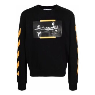 Off-White Herre T-skjorte med trykk, rund hals og lange ermer, svart