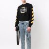 Off-White Herre T-skjorte med trykk, rund hals og lange ermer, svart