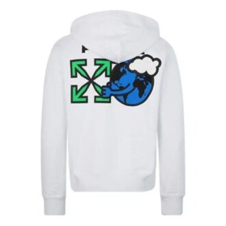 Off-White Herre-T-skjorte med trykt logo, hette og lange ermer, hvit