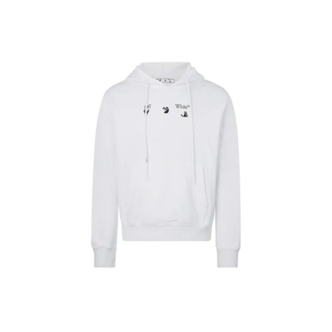 Off-White Herre-T-skjorte med trykt logo, hette og lange ermer, hvit