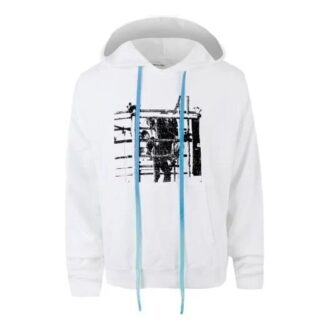 Off-White Herre-T-skjorte med trykt logo og hette, langermet, hvit