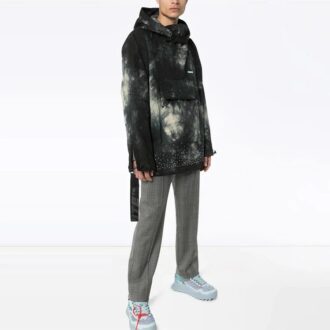 Off-White Herre Tie Dye Crystal Pullover hettejakke løs passform svart