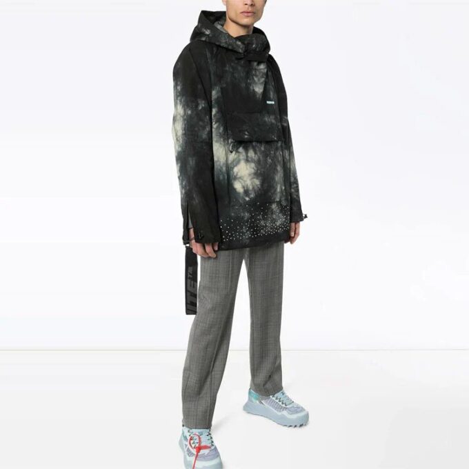 Off-White Herre Tie Dye Crystal Pullover hettejakke løs passform svart