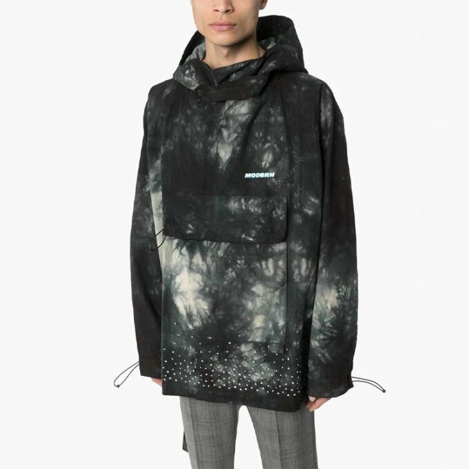 Off-White Herre Tie Dye Crystal Pullover hettejakke løs passform svart