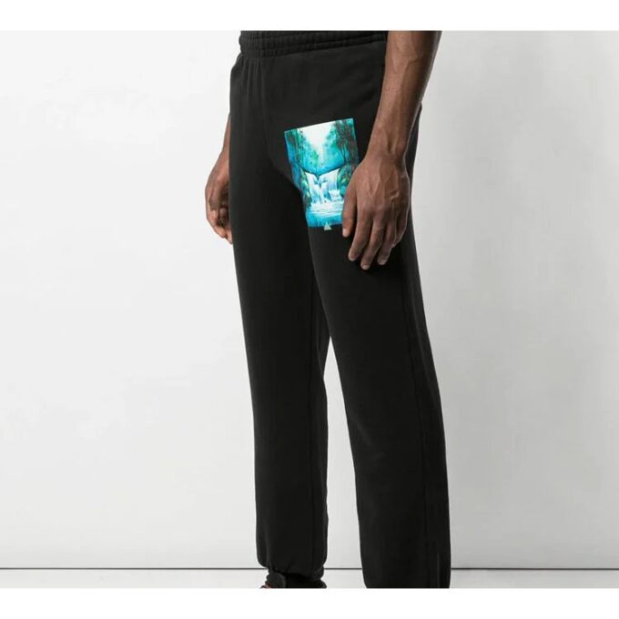 Off-White Herre-trykte svarte sportsbukser/joggebukser