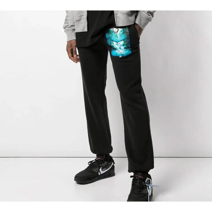 Off-White Herre-trykte svarte sportsbukser/joggebukser