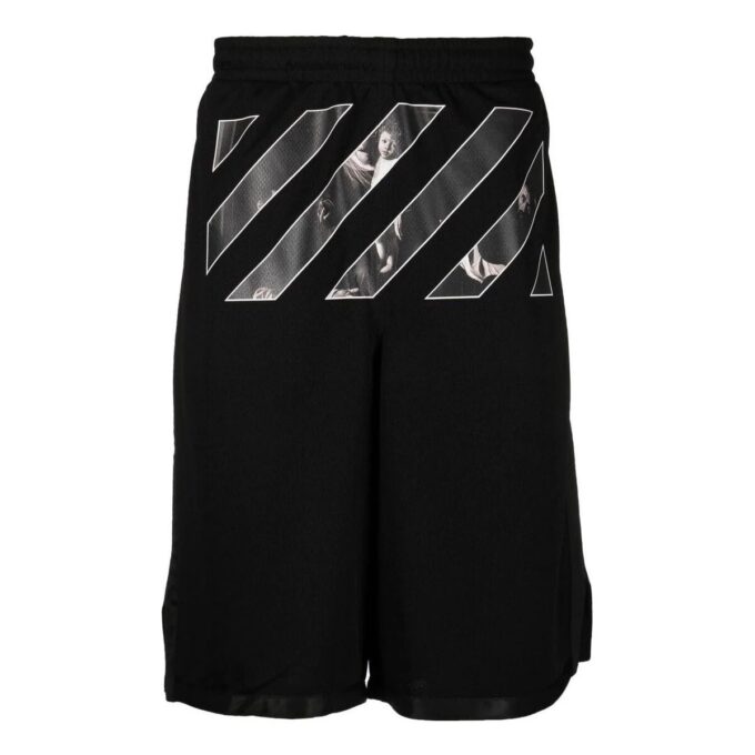 Off-White Herre Twill-trykte shorts Med rett snitt i livet, korte, svarte