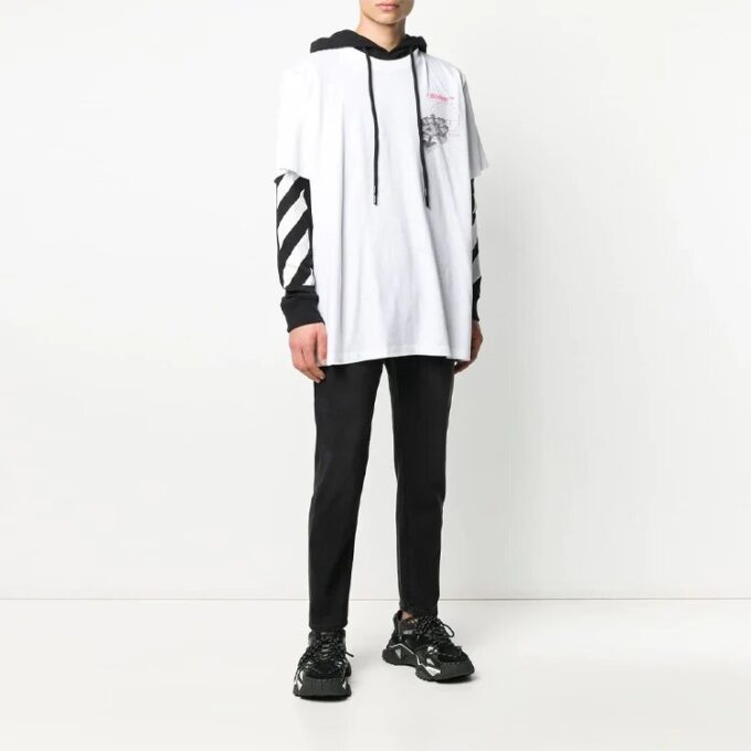 Off-White Herrearm med trykk, løs passform, hvit