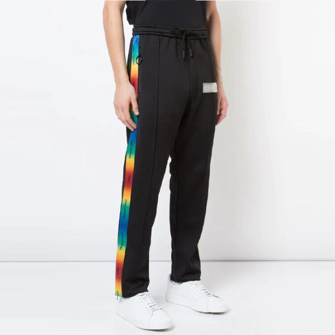 Off-White Herrebukser med snøring i livet og stripe på siden, løstsittende, svart