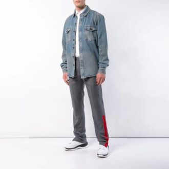 Off-White Herrebukser med stripemønster, casual, lange, slim fit, grå