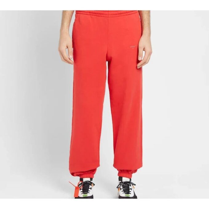 Off-White herrebukser med trykt logo, røde sportsbukser/joggebukser