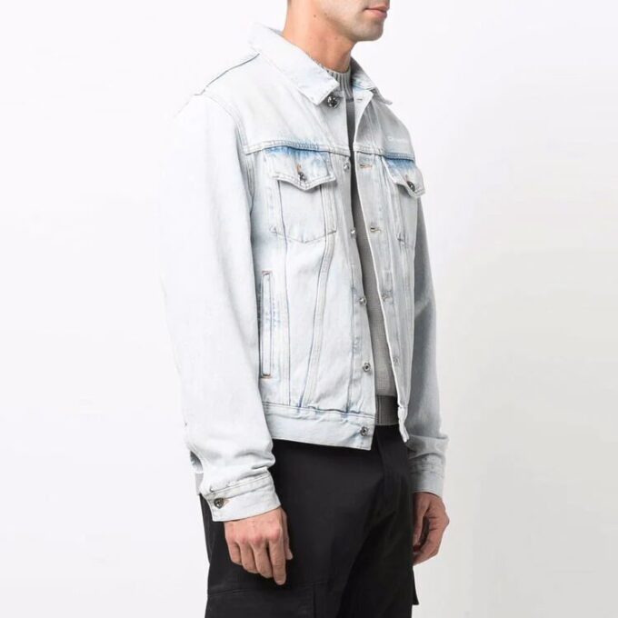 Off-White herrejakke i Denim med blekeeffekt, høstblå