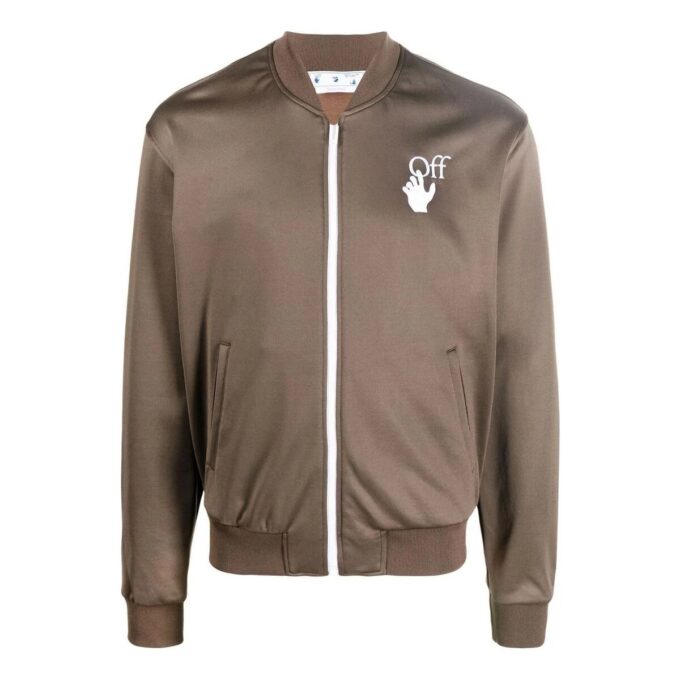 Off-White herrejakke i ensfarget med logo-trykk og glidelås