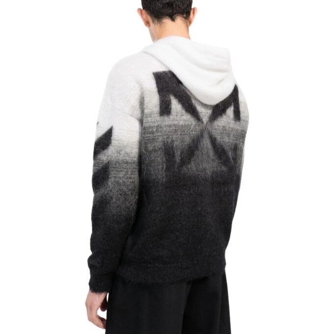 Off-White herrejakke i strikk med fargesamspill, snøring og glidelås, svart