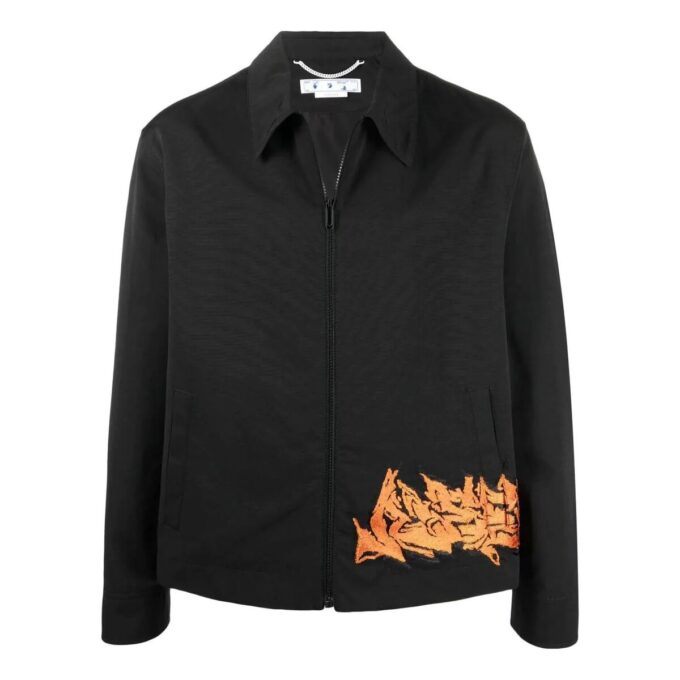 Off-White Herrejakke med brodert mønster og glidelås, svart