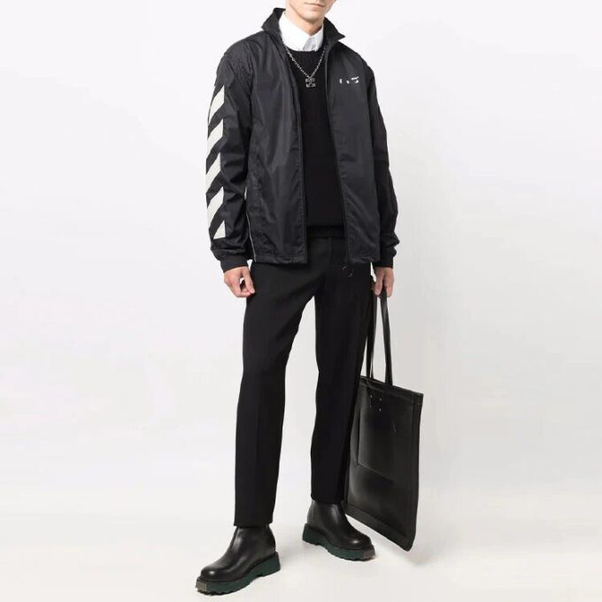 Off-White Herrejakke med diagonale striper, løs passform, svart