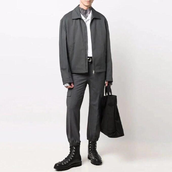 Off-White Herrejakke med glidelås, løs passform, mørk grå