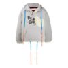 Off-White herrejakke med graffiti-alfabet-trykk, dobbeltsidig design og glidelås, løs passform, grå