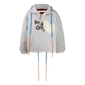 Off-White herrejakke med graffiti-alfabet-trykk, dobbeltsidig design og glidelås, løs passform, grå