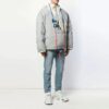 Off-White herrejakke med graffiti-alfabet-trykk, dobbeltsidig design og glidelås, løs passform, grå