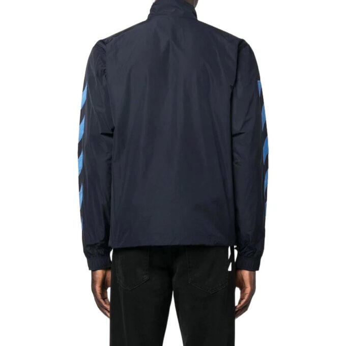 Off-White Herrejakke med logo-trykk, mønster og glidelås i stående krage, svart