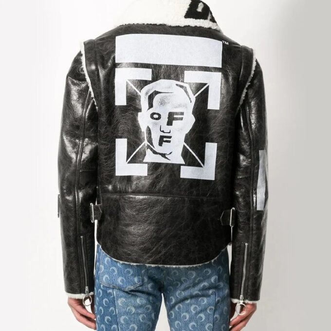 Off-White herrejakke med pilmønster i imitert pels, svart