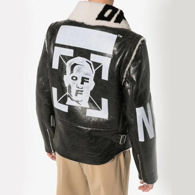 Off-White herrejakke med pilmønster i imitert pels, svart