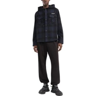 Off-White Herrejakke med rutemønster, helprint, hette og lange ermer