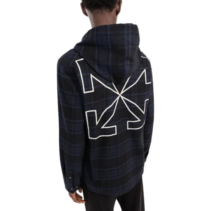 Off-White Herrejakke med rutemønster, helprint, hette og lange ermer