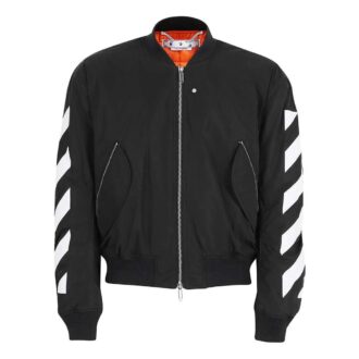 Off-White Herrejakke med trykk og glidelåslomme Svart