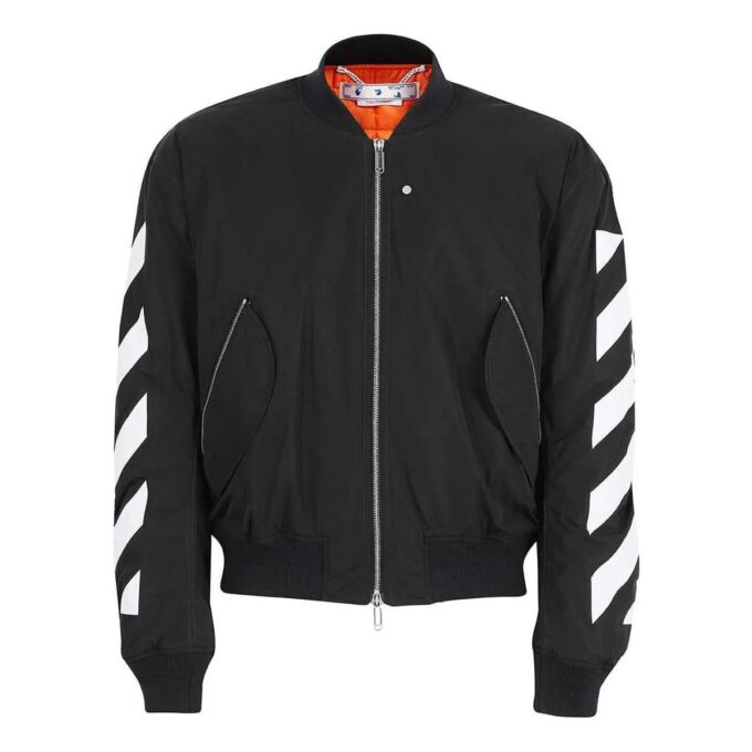 Off-White Herrejakke med trykk og glidelåslomme Svart