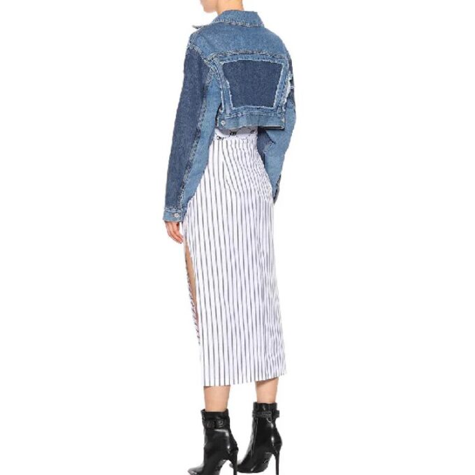 Off-White kort jeansjakke med glidelås, blå