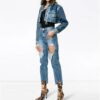 Off-White kort jeansjakke med glidelås, blå
