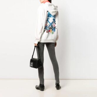 Off-White langermet hettegenser med glidelås, vanlig versjon, kremhvit