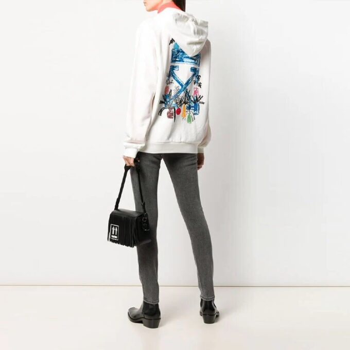 Off-White langermet hettegenser med glidelås, vanlig versjon, kremhvit