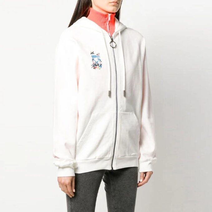 Off-White langermet hettegenser med glidelås, vanlig versjon, kremhvit