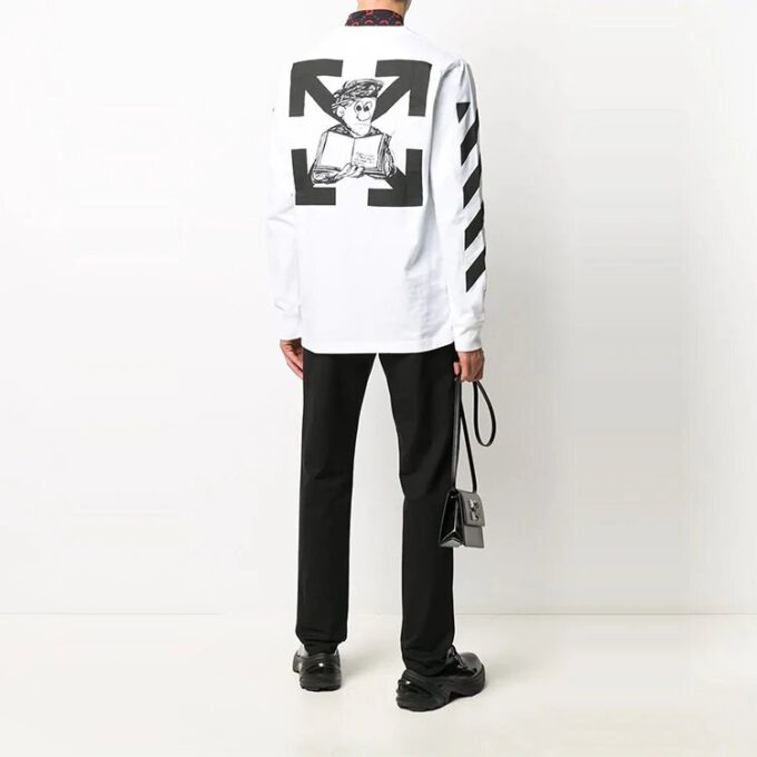Off-White langermet hvit T-skjorte med trykk for menn