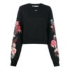 Off-White-logo, blomstertrykk, langermet hettegenser, svart