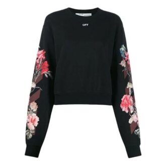 Off-White-logo, blomstertrykk, langermet hettegenser, svart