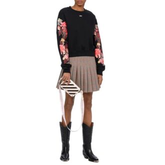 Off-White-logo, blomstertrykk, langermet hettegenser, svart
